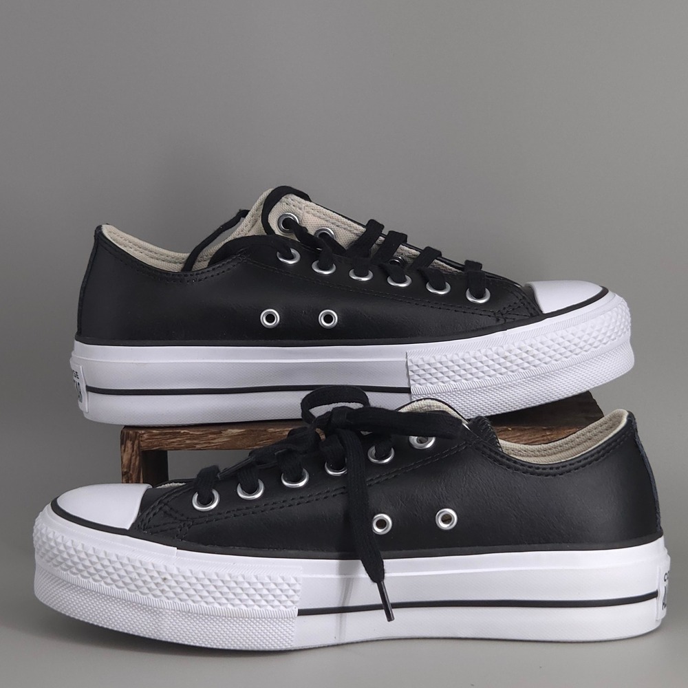 Converse CTAS Lift Ox Sneaker Women Size 7 Black Leather Platform Low Top Chunky